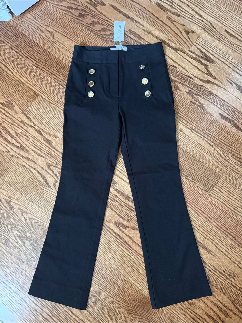 NWT Derek Lam 10 Crosby Women’s Black Flared Pants with Gold Buttons Sz 2